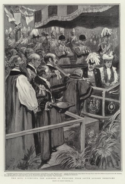 The King receiving the Address of Welcome from South London Boroughs by Gordon Frederick Browne